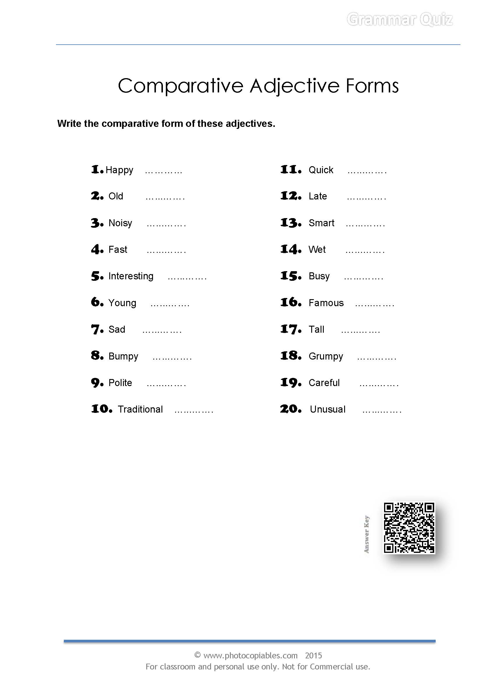 Comparative Forms Spelling Worksheet Photocopiables